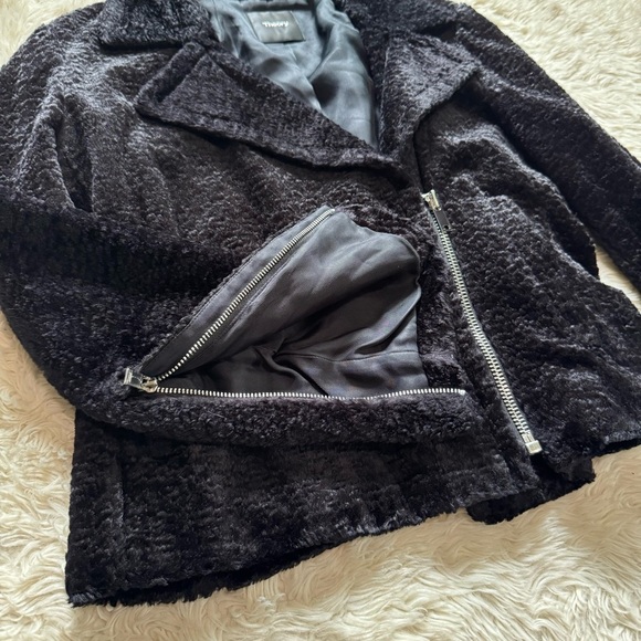 Theory Slim Moto Zip Jacket in Black Embossed Faux Fur Size - 6 - Picture 5 of 9